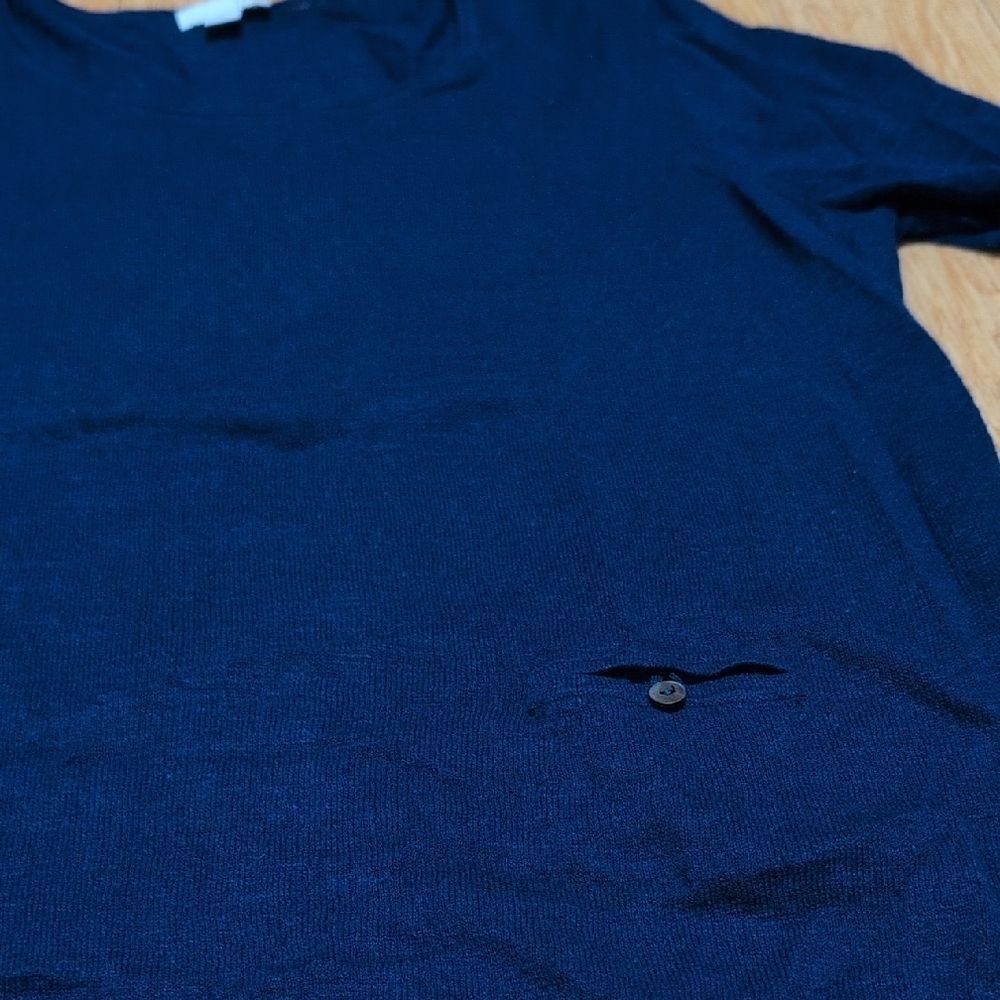 J. Jill Deep Blue Linen Blend Long Sleeve Sweater Small Pocket Accent Size M - Picture 9 of 9